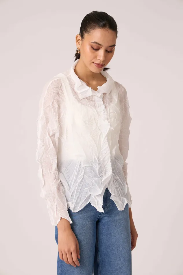 Scarlet Sage Tops Paige Sheer Pleat Shirt 8211 White 8211 Women