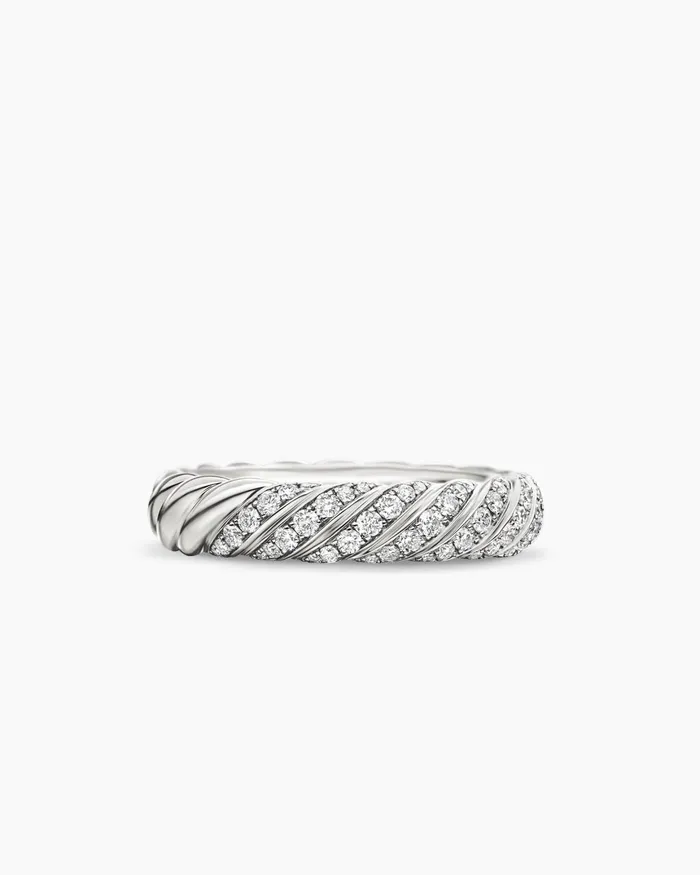 Sculpted Cable Band Ring In 18K White Gold With Diamonds 46mm Women David Yurman Band Sculpted Cable Band Ring In 18K White Gold With Diamonds 46mm Women David Yurman Band