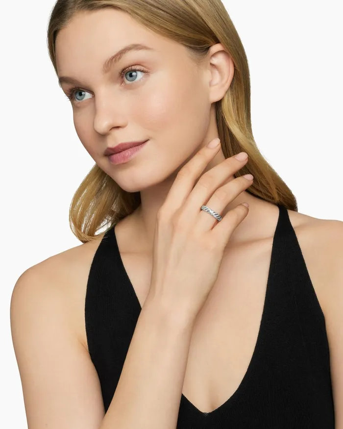 Sculpted Cable Band Ring In 18K White Gold With Diamonds 46mm Women David Yurman Band Sculpted Cable Band Ring In 18K White Gold With Diamonds 46mm Women David Yurman Band