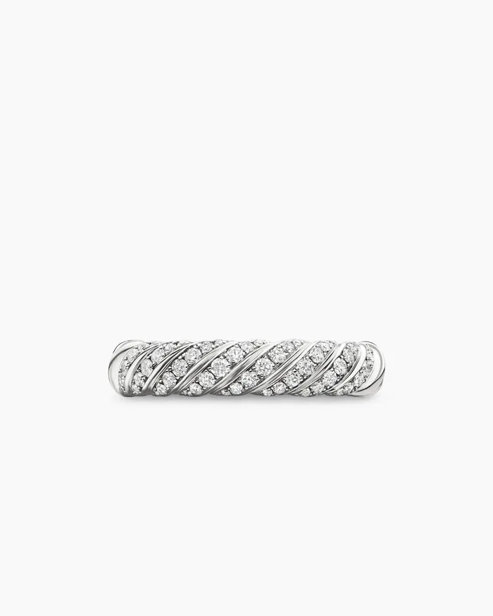Sculpted Cable Band Ring In 18K White Gold With Diamonds 46mm Women David Yurman Band Sculpted Cable Band Ring In 18K White Gold With Diamonds 46mm Women David Yurman Band