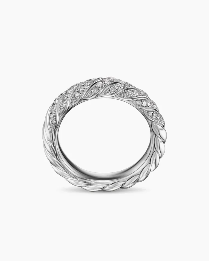 Sculpted Cable Band Ring In 18K White Gold With Diamonds 46mm Women David Yurman Band Sculpted Cable Band Ring In 18K White Gold With Diamonds 46mm Women David Yurman Band