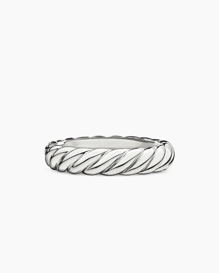 Sculpted Cable Band Ring In 18K White Gold With Diamonds 46mm Women David Yurman Band Sculpted Cable Band Ring In 18K White Gold With Diamonds 46mm Women David Yurman Band