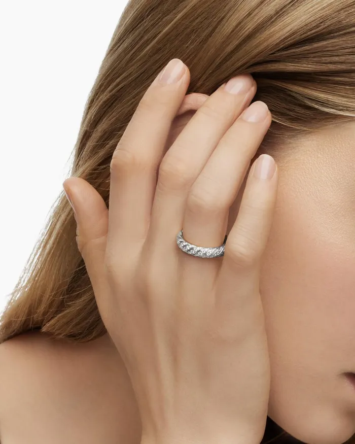 Sculpted Cable Band Ring In 18K White Gold With Diamonds 46mm Women David Yurman Band Sculpted Cable Band Ring In 18K White Gold With Diamonds 46mm Women David Yurman Band