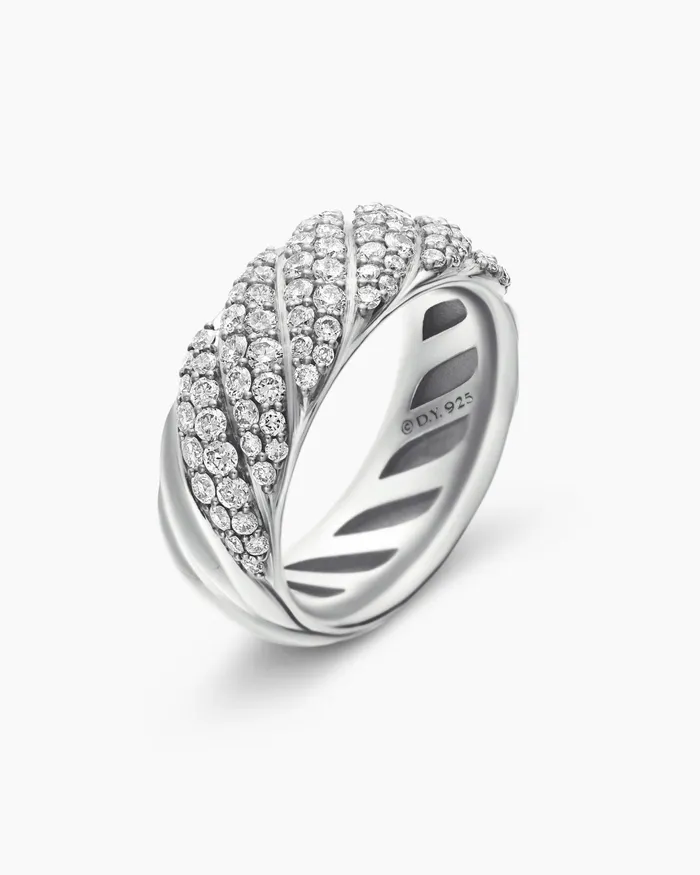 Sculpted Cable Band Ring In Sterling Silver With Diamonds 75mm Women David Yurman Band Sculpted Cable Band Ring In Sterling Silver With Diamonds 75mm Women David Yurman Band