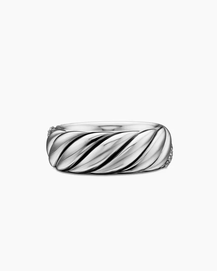 Sculpted Cable Band Ring In Sterling Silver With Diamonds 75mm Women David Yurman Band Sculpted Cable Band Ring In Sterling Silver With Diamonds 75mm Women David Yurman Band