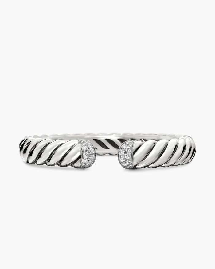 Sculpted Cable Cuff Bracelet In Sterling Silver With Diamonds 10mm Women David Yurman Cuff
