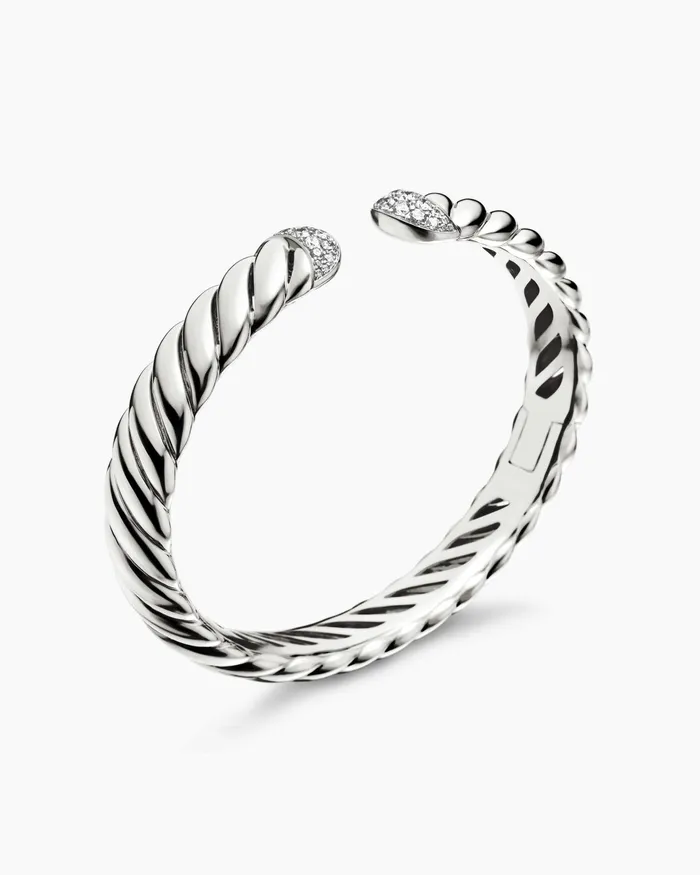 Sculpted Cable Cuff Bracelet In Sterling Silver With Diamonds 10mm Women David Yurman Cuff Sculpted Cable Cuff Bracelet In Sterling Silver With Diamonds 10mm Women David Yurman Cuff