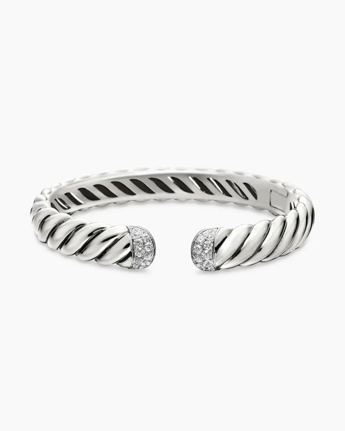 Sculpted Cable Cuff Bracelet In Sterling Silver With Diamonds 10mm Women David Yurman Cuff Sculpted Cable Cuff Bracelet In Sterling Silver With Diamonds 10mm Women David Yurman Cuff