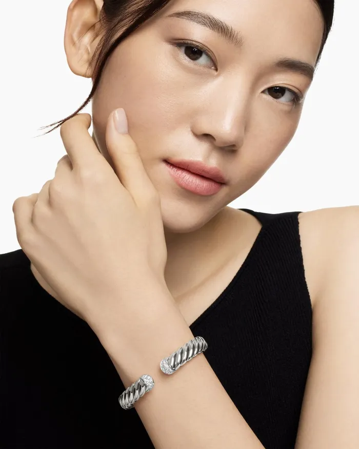 Sculpted Cable Cuff Bracelet In Sterling Silver With Diamonds 10mm Women David Yurman Cuff Sculpted Cable Cuff Bracelet In Sterling Silver With Diamonds 10mm Women David Yurman Cuff