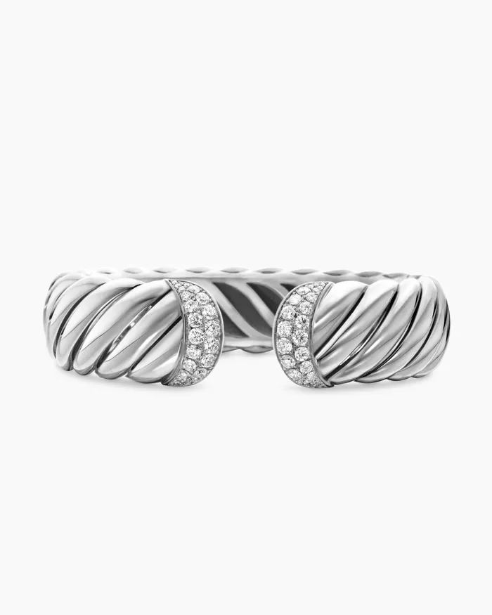 Sculpted Cable Cuff Bracelet In Sterling Silver With Diamonds 17mm Women David Yurman Cuff Sculpted Cable Cuff Bracelet In Sterling Silver With Diamonds 17mm Women David Yurman Cuff