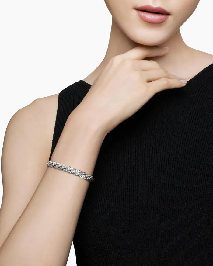 Sculpted Cable Flex Bracelet In 18K White Gold 75mm Women David Yurman Bangle Sculpted Cable Flex Bracelet In 18K White Gold 75mm Women David Yurman Bangle