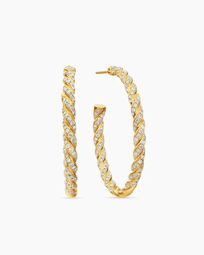 Sculpted Cable Flex Hoop Earrings In 18K Yellow Gold With Diamonds 175in Women David Yurman Hoop Sculpted Cable Flex Hoop Earrings In 18K Yellow Gold With Diamonds 175in Women David Yurman Hoop