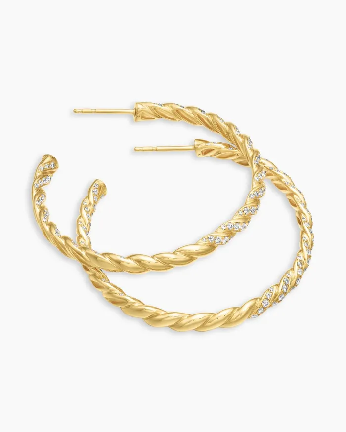 Sculpted Cable Flex Hoop Earrings In 18K Yellow Gold With Diamonds 175in Women David Yurman Hoop Sculpted Cable Flex Hoop Earrings In 18K Yellow Gold With Diamonds 175in Women David Yurman Hoop