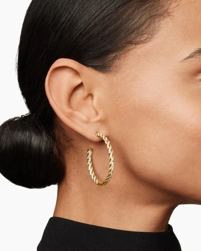 Sculpted Cable Flex Hoop Earrings In 18K Yellow Gold With Diamonds 175in Women David Yurman Hoop Sculpted Cable Flex Hoop Earrings In 18K Yellow Gold With Diamonds 175in Women David Yurman Hoop
