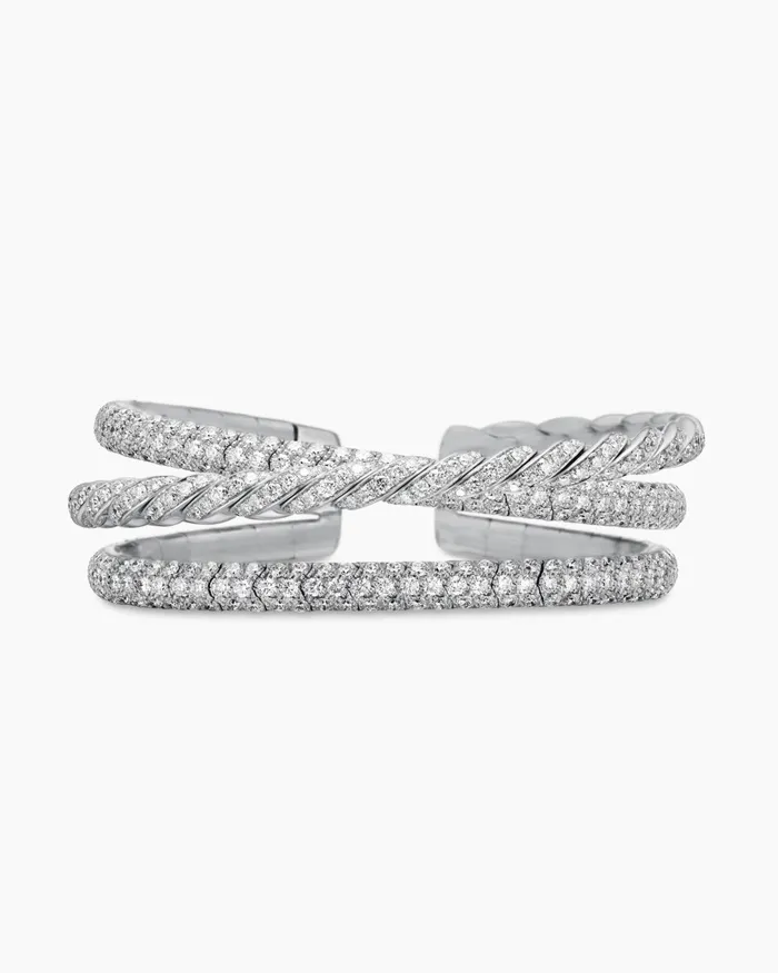 Sculpted Cable Flex Three Row Bracelet In 18K White Gold 185mm Women David Yurman Cuff Sculpted Cable Flex Three Row Bracelet In 18K White Gold 185mm Women David Yurman Cuff