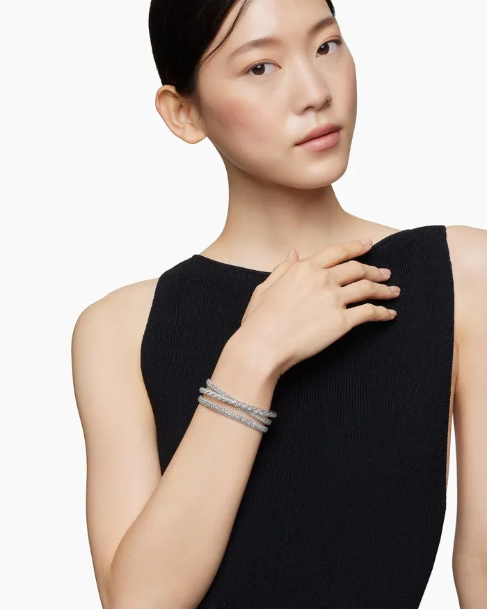 Sculpted Cable Flex Three Row Bracelet In 18K White Gold 185mm Women David Yurman Cuff Sculpted Cable Flex Three Row Bracelet In 18K White Gold 185mm Women David Yurman Cuff