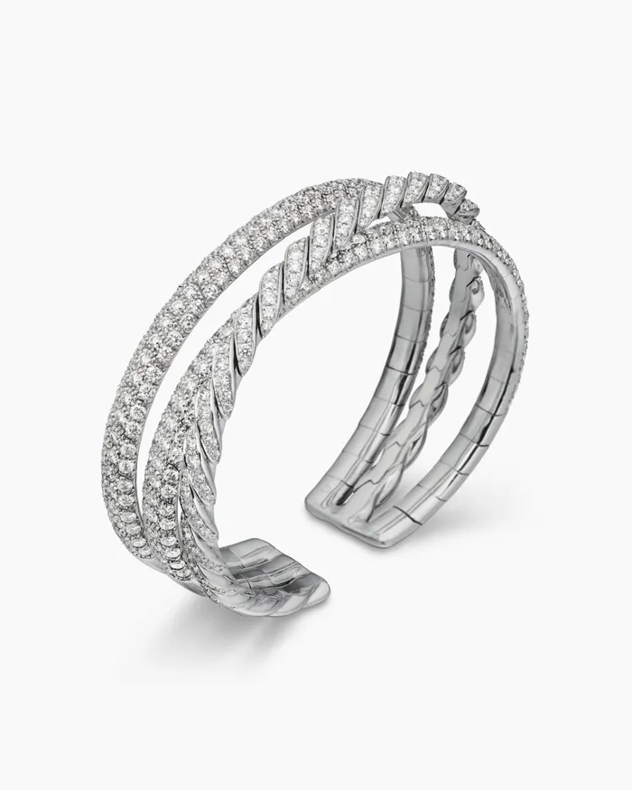 Sculpted Cable Flex Three Row Bracelet In 18K White Gold 185mm Women David Yurman Cuff Sculpted Cable Flex Three Row Bracelet In 18K White Gold 185mm Women David Yurman Cuff