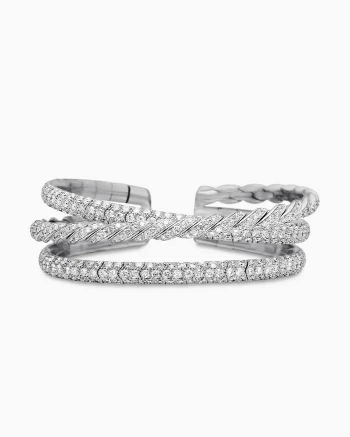 Sculpted Cable Flex Three Row Bracelet In 18K White Gold 185mm Women David Yurman Cuff Sculpted Cable Flex Three Row Bracelet In 18K White Gold 185mm Women David Yurman Cuff