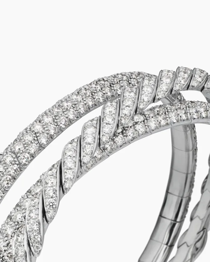 Sculpted Cable Flex Three Row Bracelet In 18K White Gold 185mm Women David Yurman Cuff Sculpted Cable Flex Three Row Bracelet In 18K White Gold 185mm Women David Yurman Cuff