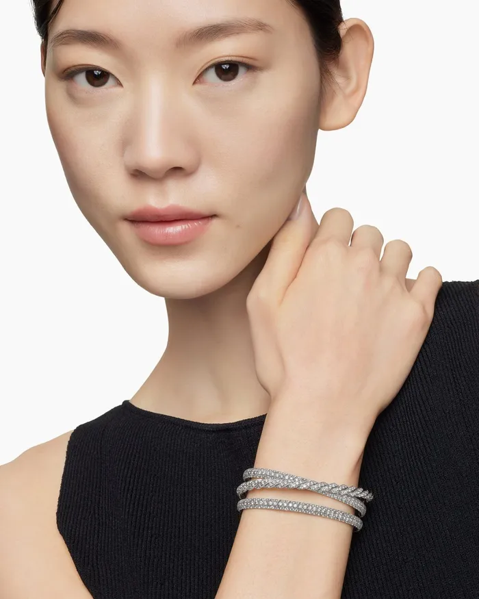 Sculpted Cable Flex Three Row Bracelet In 18K White Gold 185mm Women David Yurman Cuff Sculpted Cable Flex Three Row Bracelet In 18K White Gold 185mm Women David Yurman Cuff