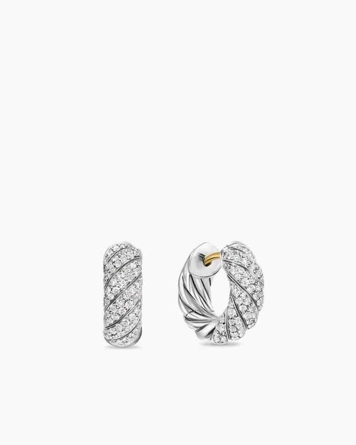 Sculpted Cable Hoop Earrings In Sterling Silver With Diamonds 144mm Women David Yurman Hoop Sculpted Cable Hoop Earrings In Sterling Silver With Diamonds 144mm Women David Yurman Hoop