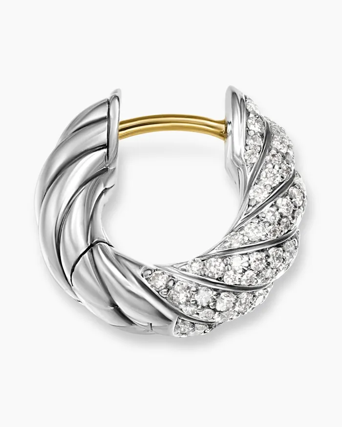 Sculpted Cable Hoop Earrings In Sterling Silver With Diamonds 144mm Women David Yurman Hoop Sculpted Cable Hoop Earrings In Sterling Silver With Diamonds 144mm Women David Yurman Hoop