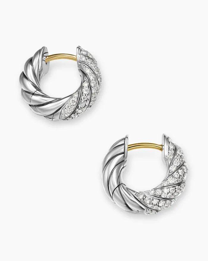 Sculpted Cable Hoop Earrings In Sterling Silver With Diamonds 144mm Women David Yurman Hoop Sculpted Cable Hoop Earrings In Sterling Silver With Diamonds 144mm Women David Yurman Hoop
