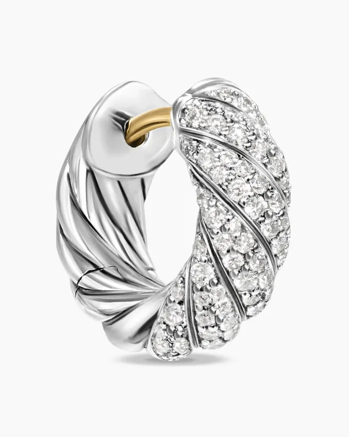 Sculpted Cable Hoop Earrings In Sterling Silver With Diamonds 144mm Women David Yurman Hoop Sculpted Cable Hoop Earrings In Sterling Silver With Diamonds 144mm Women David Yurman Hoop