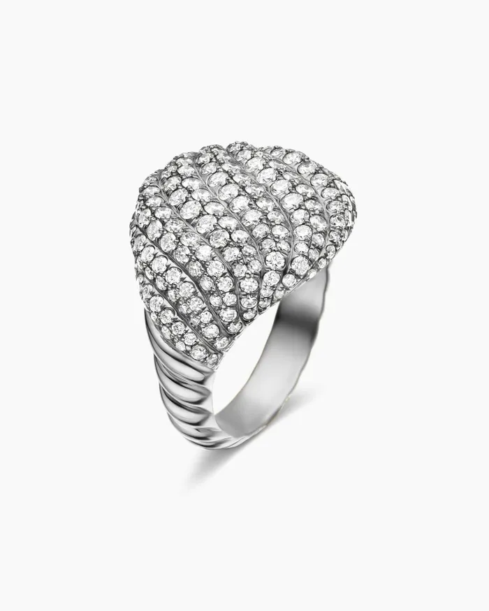 Sculpted Cable Pinky Ring In 18K White Gold With Diamonds 13mm Women David Yurman Pinky Sculpted Cable Pinky Ring In 18K White Gold With Diamonds 13mm Women David Yurman Pinky