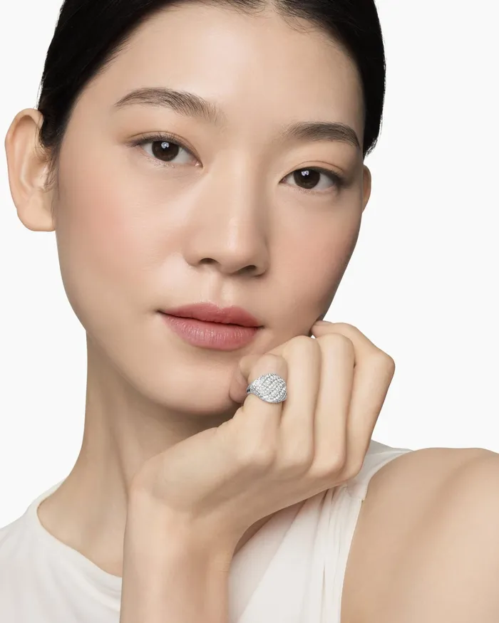 Sculpted Cable Pinky Ring In 18K White Gold With Diamonds 13mm Women David Yurman Pinky Sculpted Cable Pinky Ring In 18K White Gold With Diamonds 13mm Women David Yurman Pinky