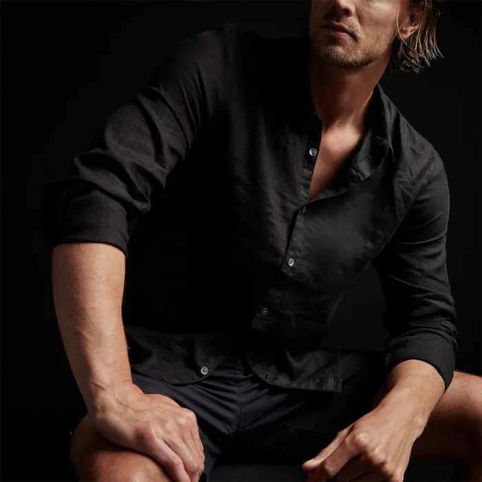 Shirting Men James Perse Classic Linen Shirt Black