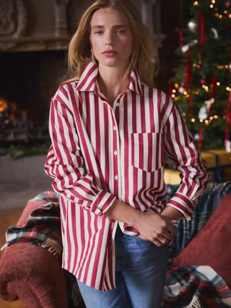 Shirts and Blouses Women Joules Red and Cream Stripe Shirt