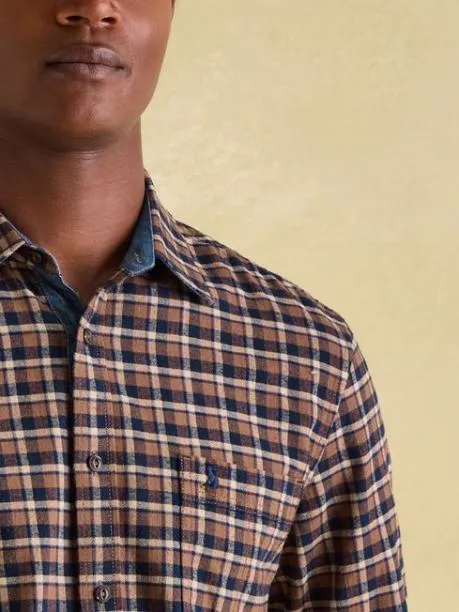 Shirts Men Joules Brown and Navy Soft Brushed Cotton Check Shirt