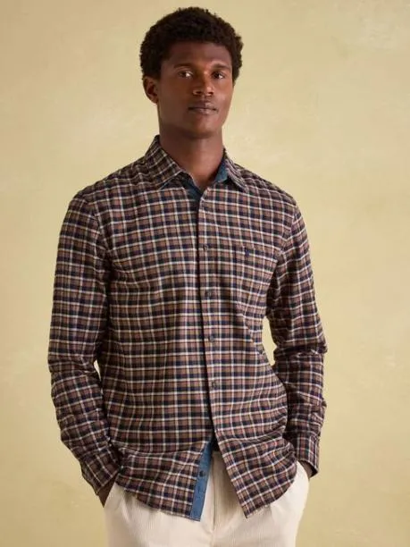 Shirts Men Joules Brown and Navy Soft Brushed Cotton Check Shirt
