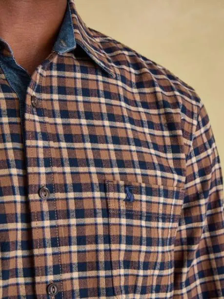 Shirts Men Joules Brown and Navy Soft Brushed Cotton Check Shirt