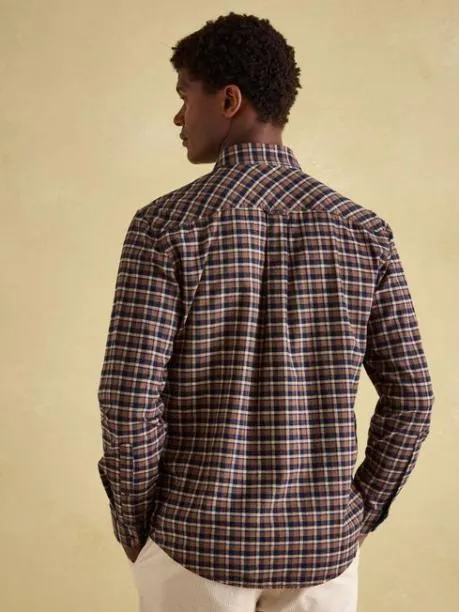 Shirts Men Joules Brown and Navy Soft Brushed Cotton Check Shirt
