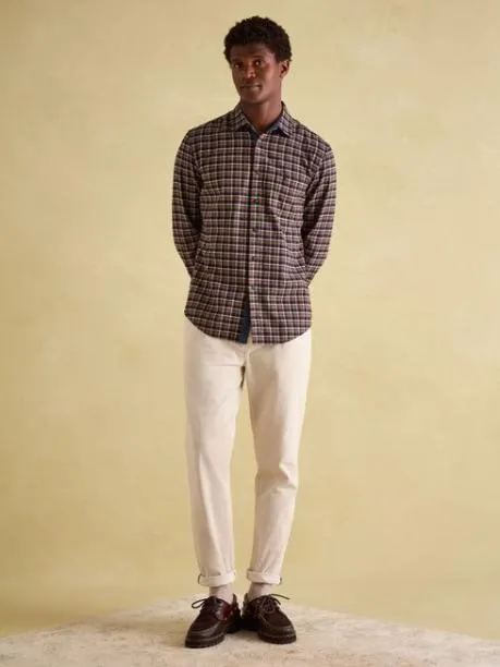 Shirts Men Joules Brown and Navy Soft Brushed Cotton Check Shirt