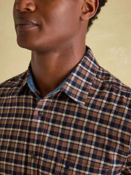 Shirts Men Joules Brown and Navy Soft Brushed Cotton Check Shirt