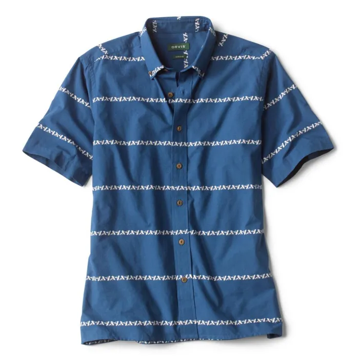 Shirts Men Orvis Fly Stripe ShortSleeved Shirt Lake Blue