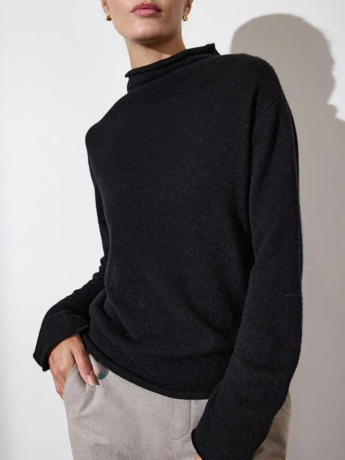 Shop Brochu Walker 100 Cashmere The Rhone Relaxed Funnel Sweater Black Onyx