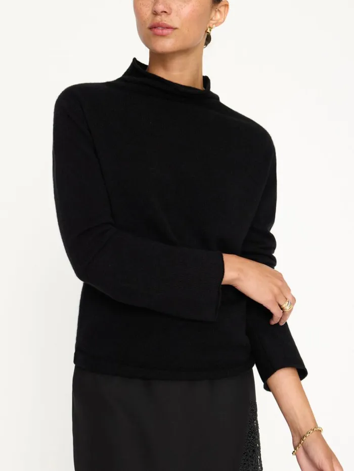 Shop Brochu Walker 100 Cashmere The Rhone Relaxed Funnel Sweater Black Onyx