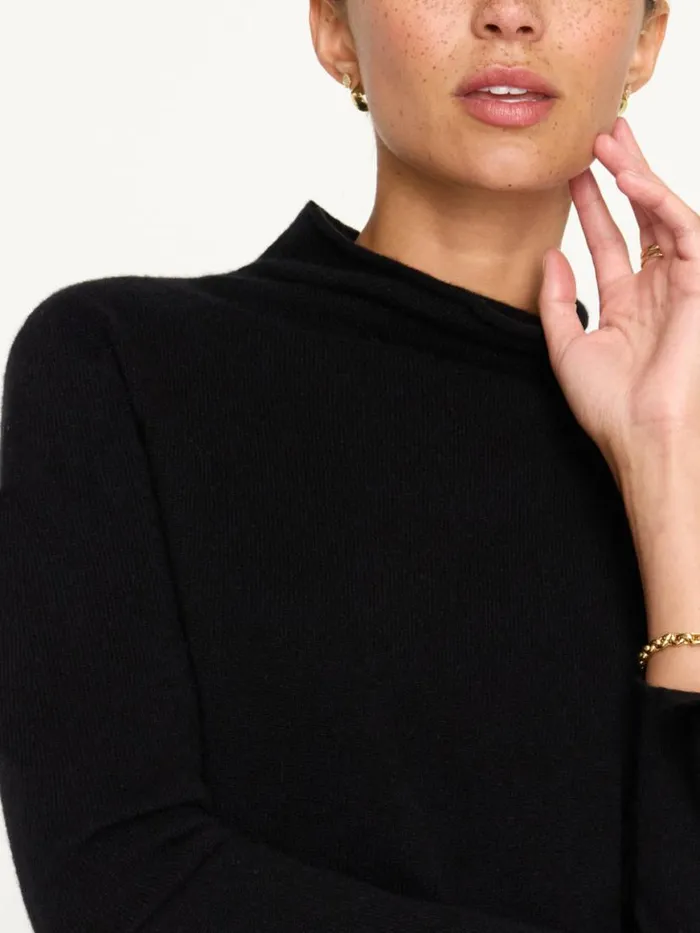 Shop Brochu Walker 100 Cashmere The Rhone Relaxed Funnel Sweater Black Onyx