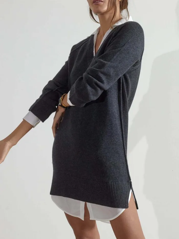 Shop Brochu Walker Dresses The Looker Layered VNeck Dress Charcoal With White Underlayer Shop Brochu Walker Dresses The Looker Layered VNeck Dress Charcoal With White Underlayer