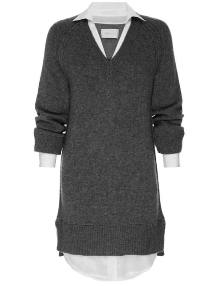 Shop Brochu Walker Dresses The Looker Layered VNeck Dress Charcoal With White Underlayer