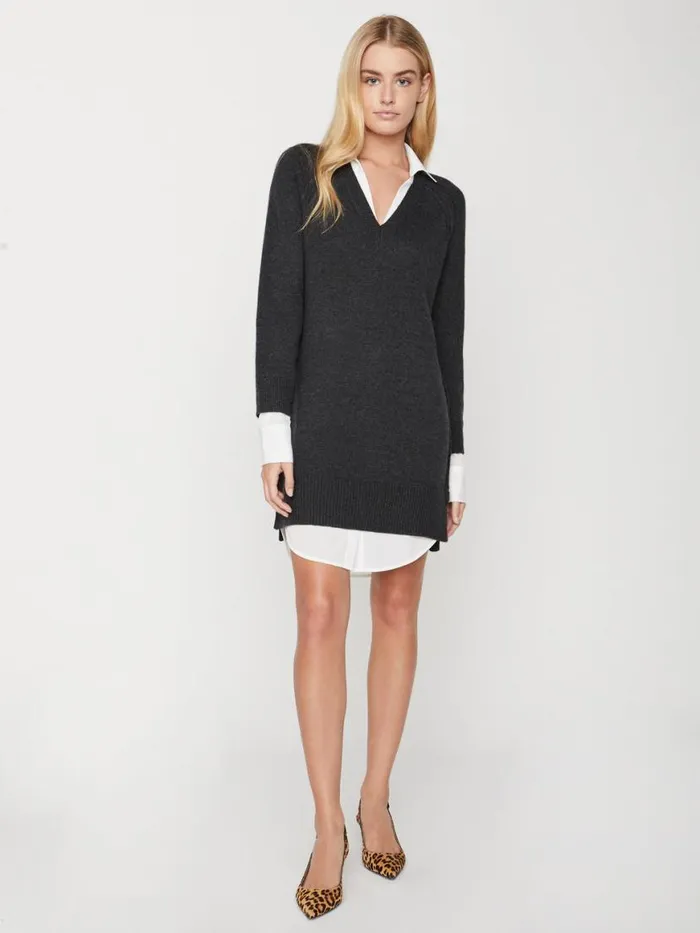 Shop Brochu Walker Dresses The Looker Layered VNeck Dress Charcoal With White Underlayer