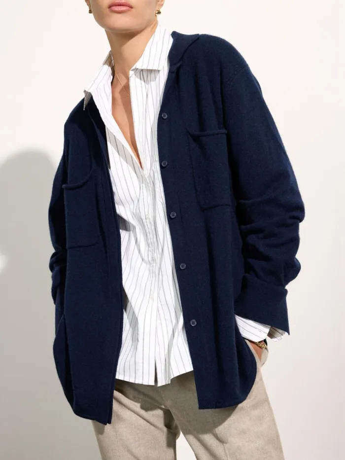 Shop Brochu Walker Jackets and Wraps The Andre Luxe Cashmere Shacket Baltic Navy