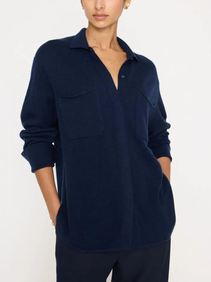 Shop Brochu Walker Jackets and Wraps The Andre Luxe Cashmere Shacket Baltic Navy