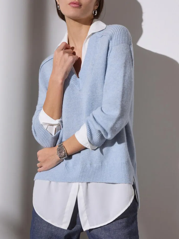 Shop Brochu Walker Sweaters The Looker Layered VNeck Skye Blue Melange With White Underlayer