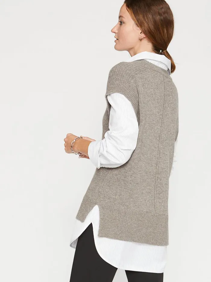 Shop Brochu Walker Sweaters The Nye Vest Layered Looker Otter Melange With Striped Poplin