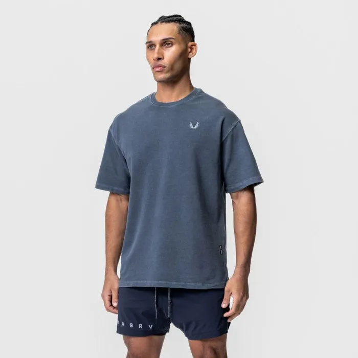 Short Sleeves Men ASRV Stone Washed Oversized Tee Faded Navy